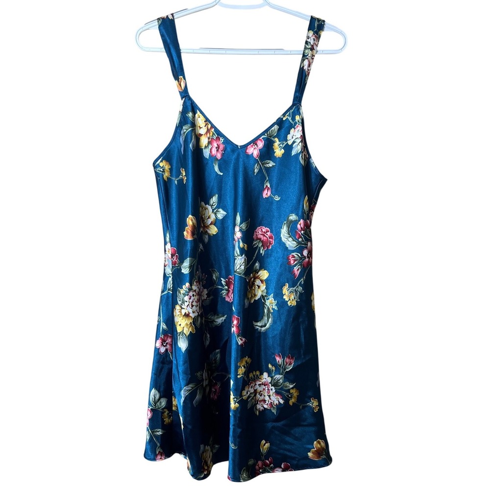 Inner Most‎ Floral Satin Chemise Slip Dress Teal Blue Medium Cottagecore 90's